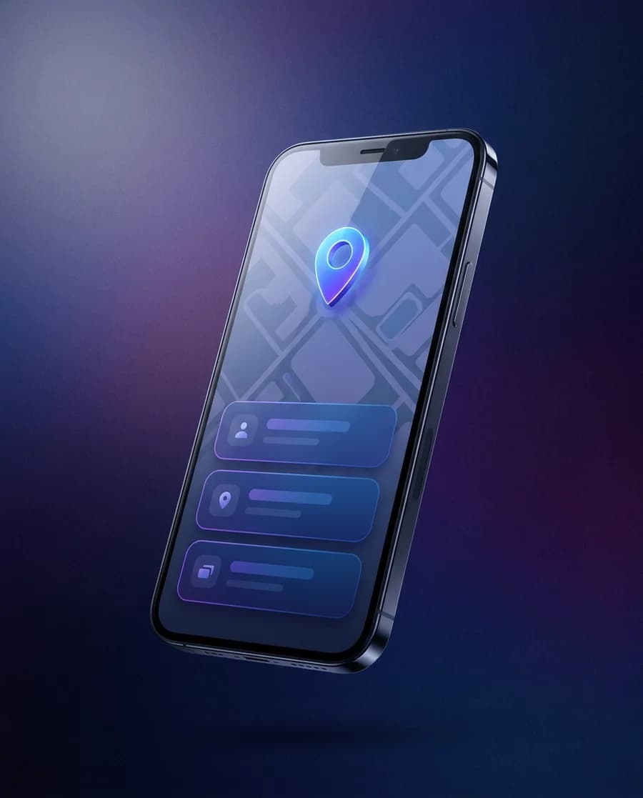 A phone showing the local map with one business pinned at the top of the results
